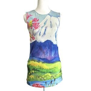 Desigual Fitted Woman Uneven Japanese Print Stretch Dress/Skort XS